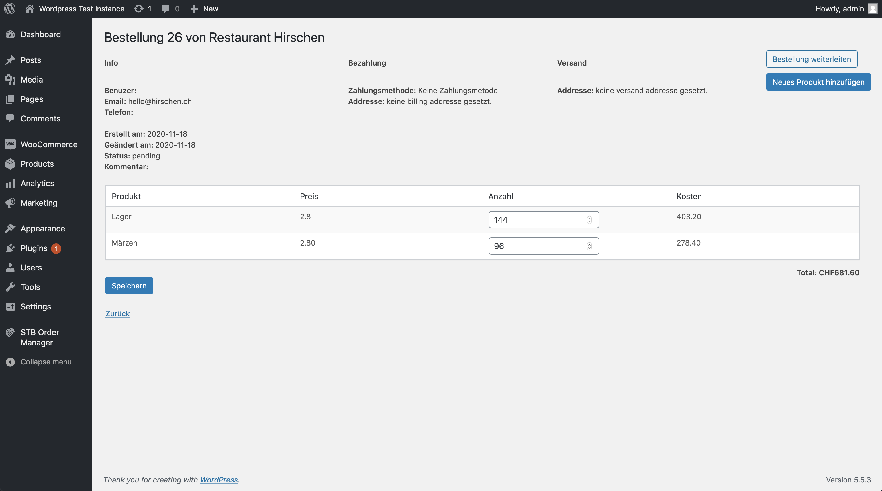 Screenshot order manager detail view