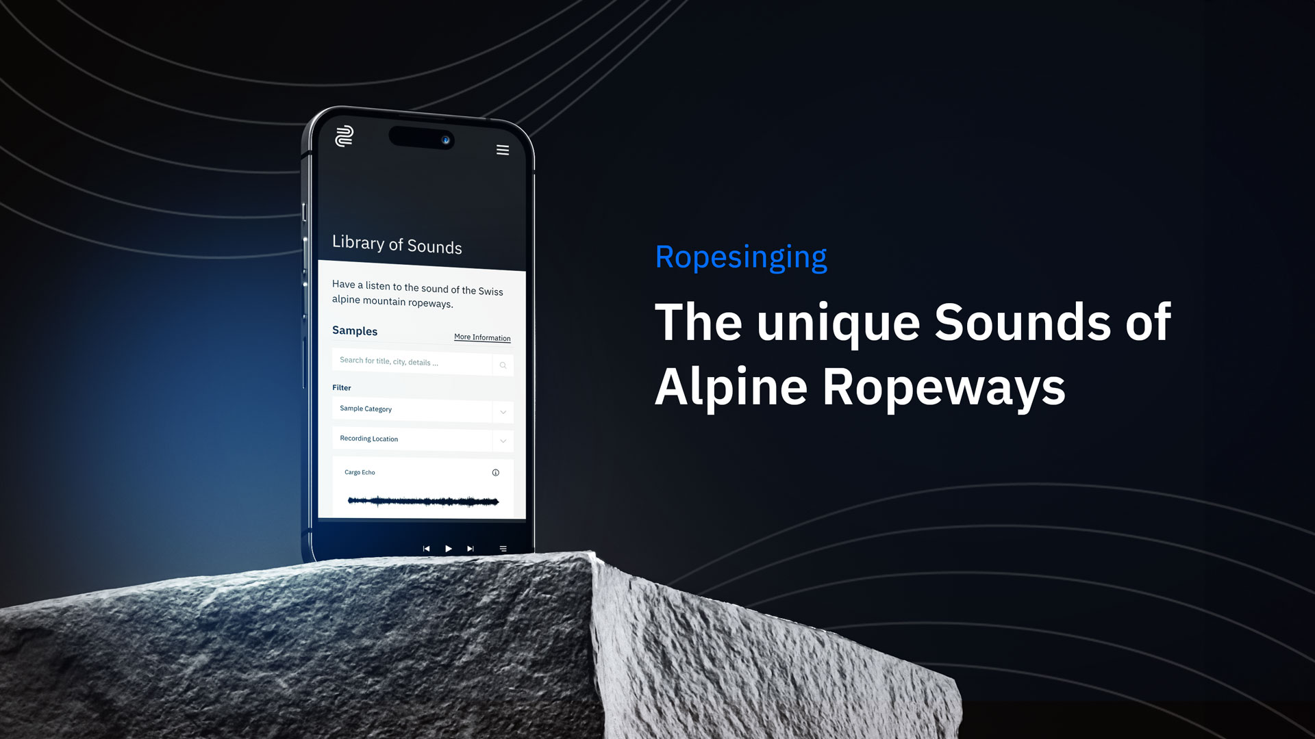 A mockup image of the ropesinging website showing a sound list