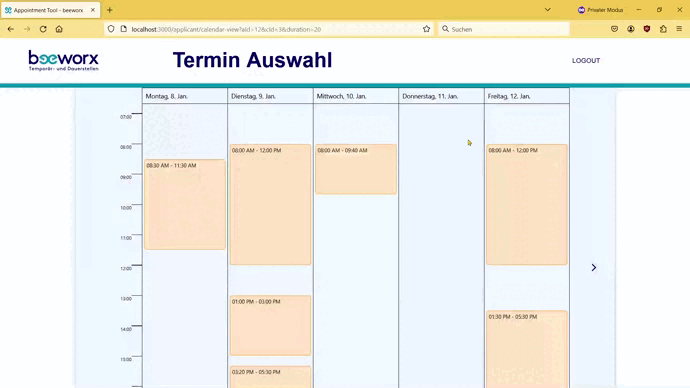 Applicant choose a time slot