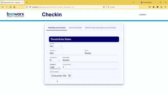 Applicant Checkin form
