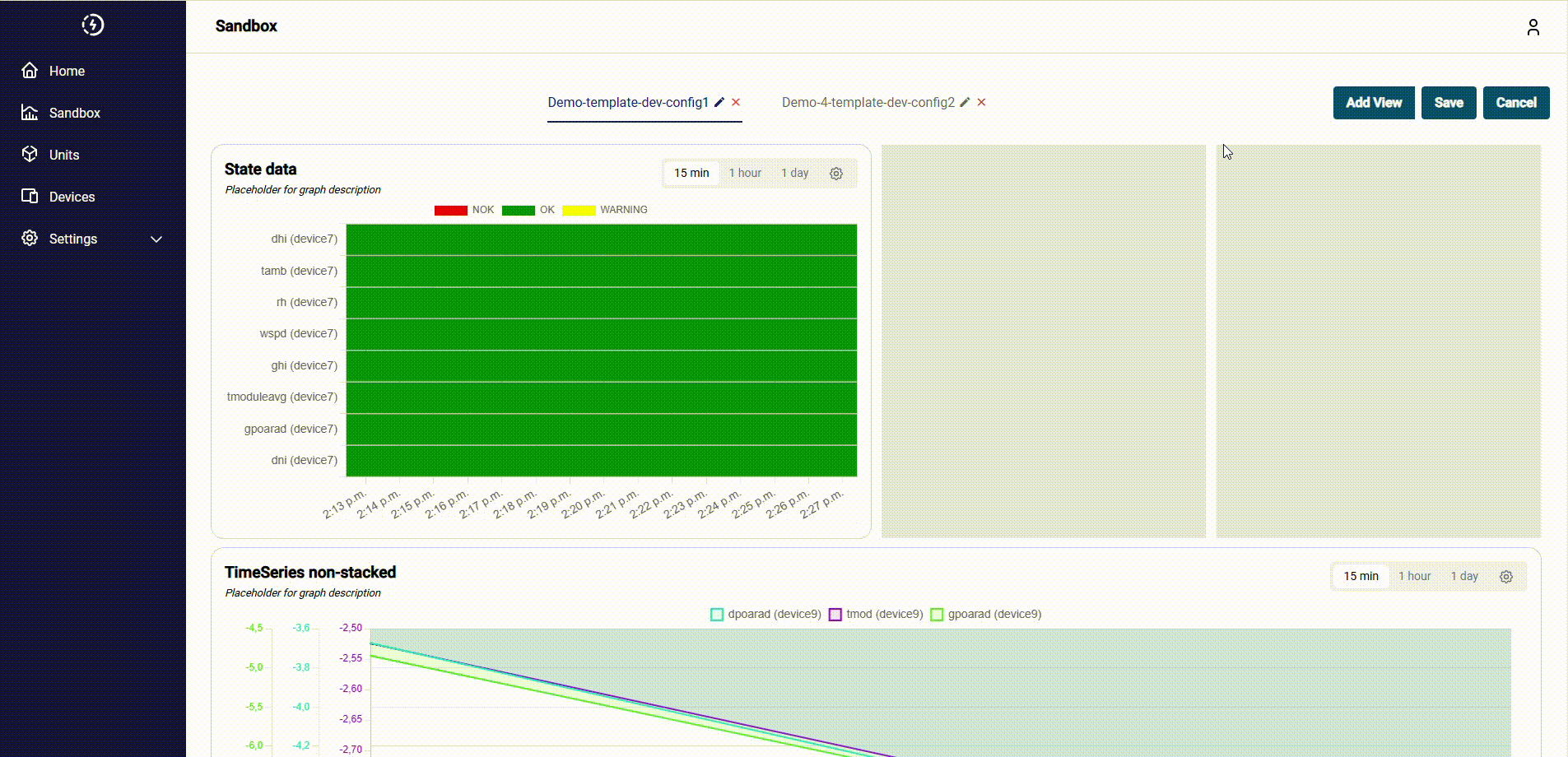 This image shows a short sequence of how a user can add a new view in sandbox mode