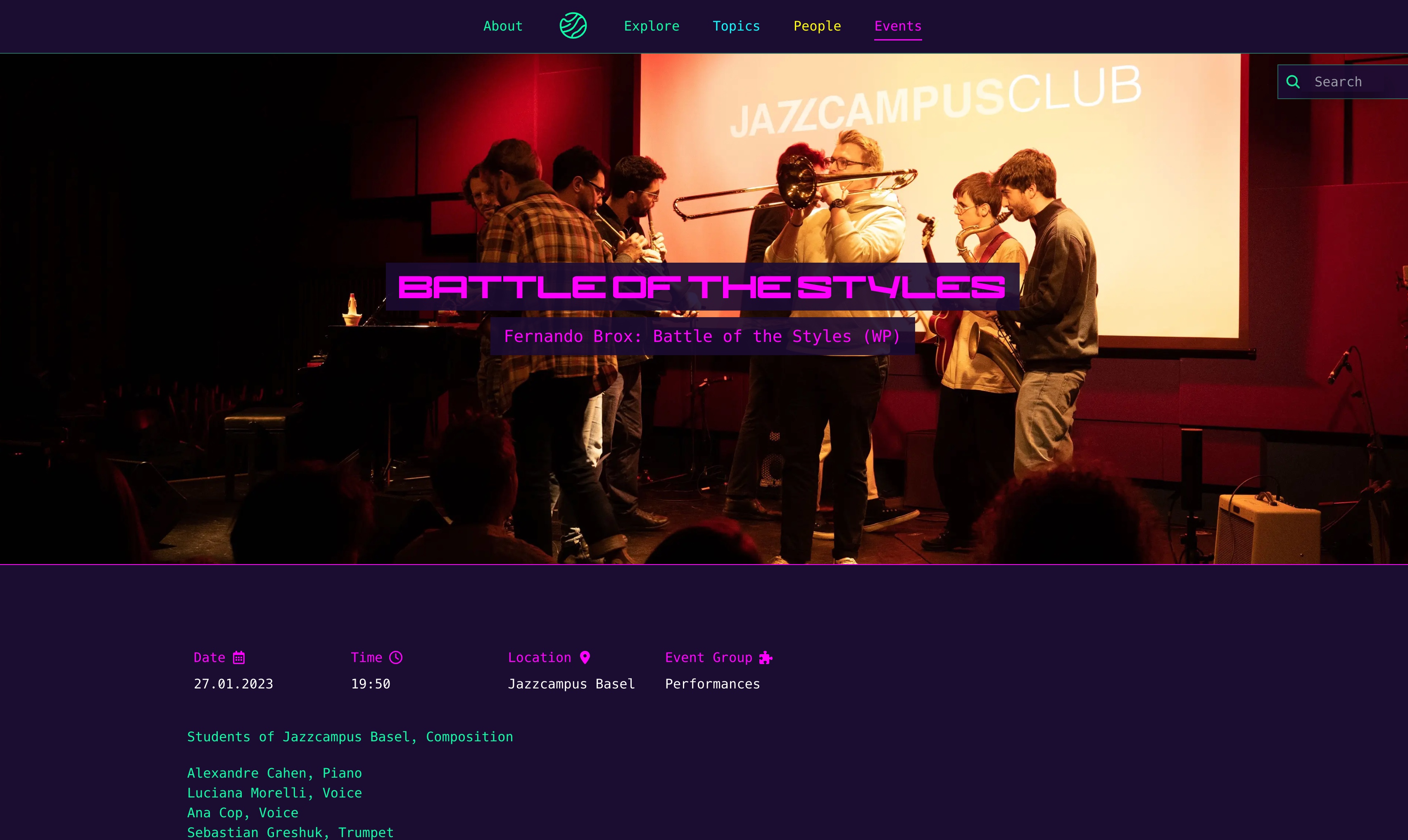 Detail page of an event