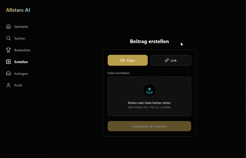 Allstars AI video upload feature