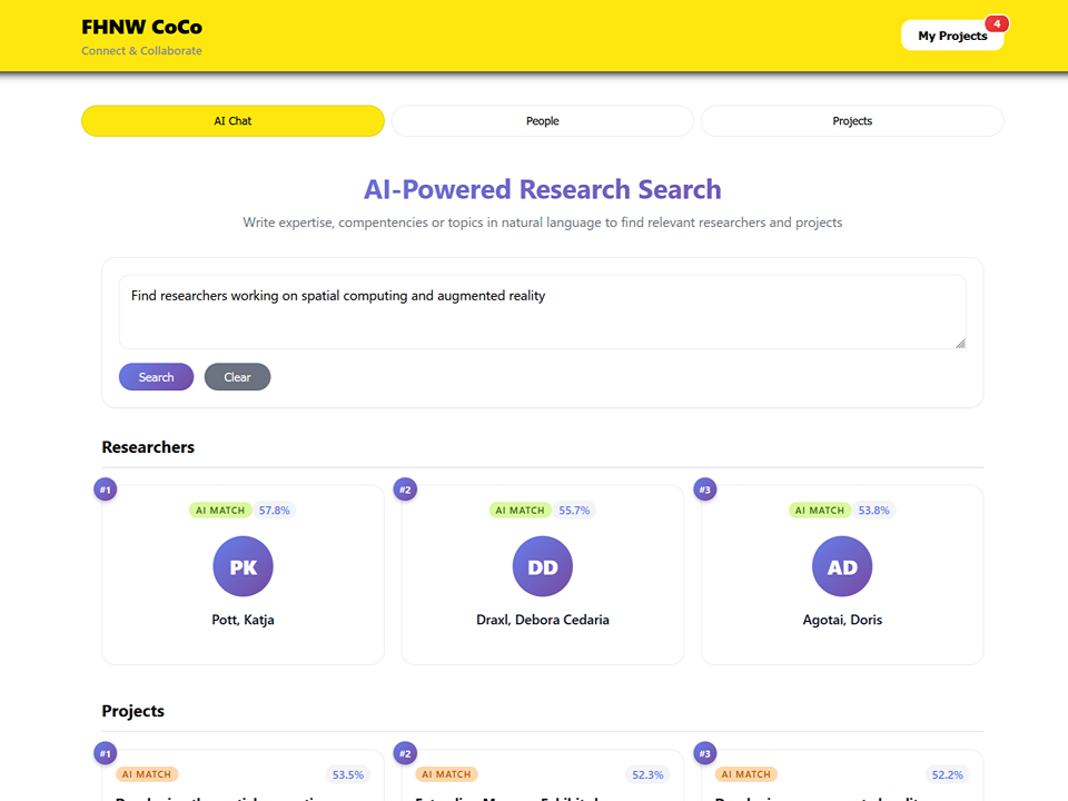 CoCo AI-assisted matching for broad research topics