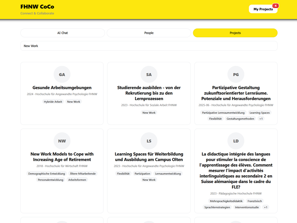 CoCo search and discovery view with result cards