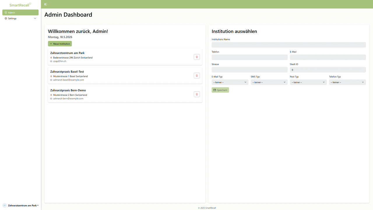 Admin dashboard for institution management