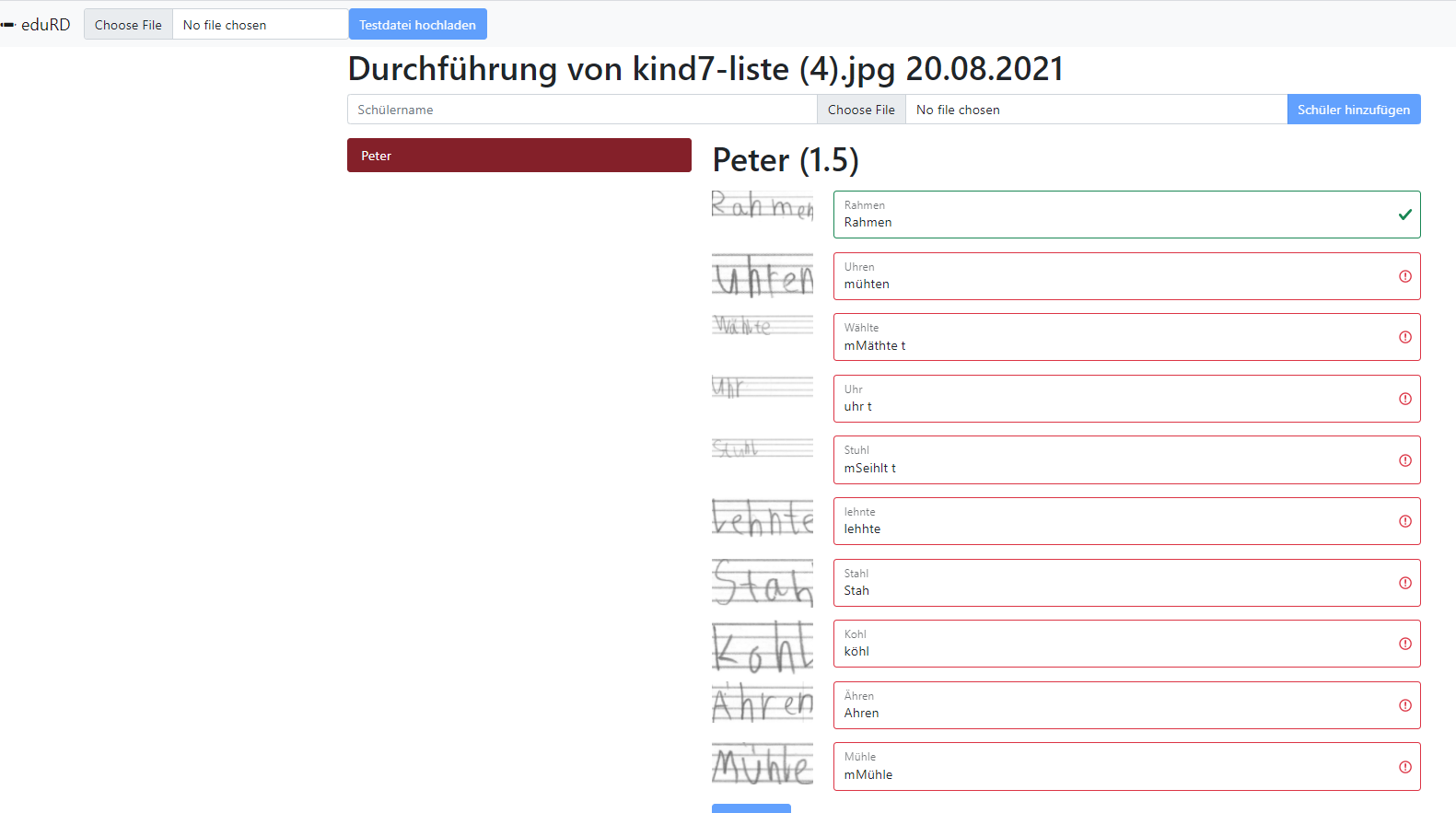 Bild des Korrektur Screens