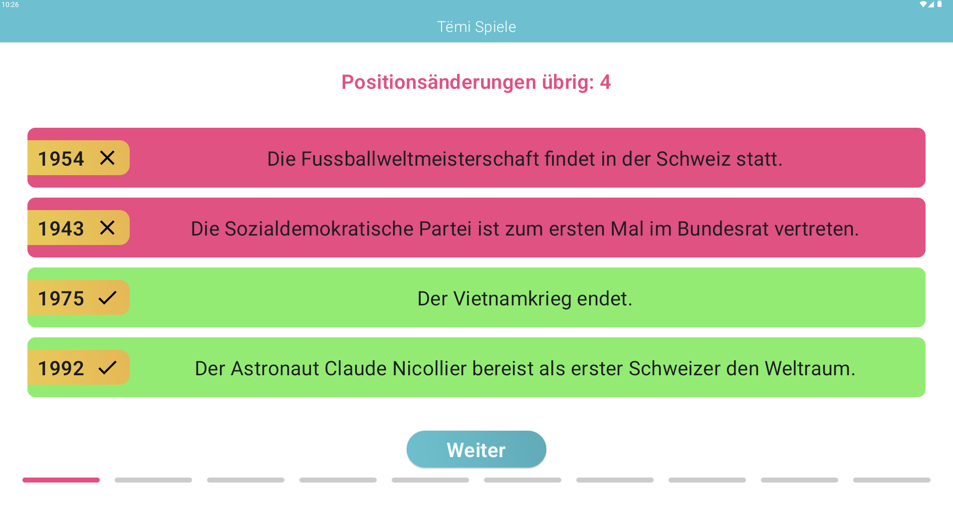 Screenshot des Chronologie Chaos Spiels