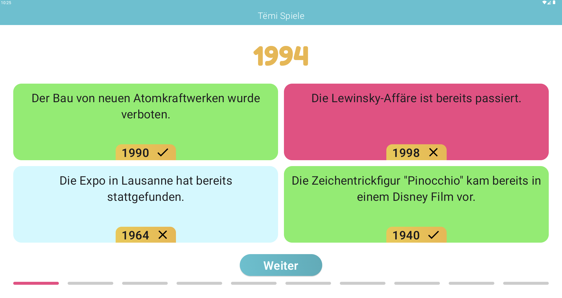 Screenshot des Ereignis Quiz Spiels