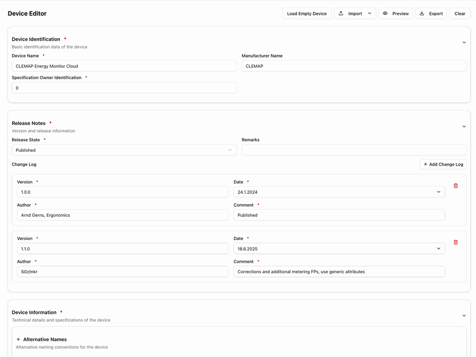 Auszug aus dem Device Editor