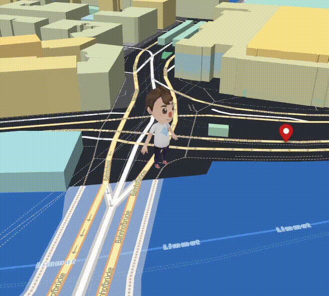 Stylised 3D map with the third-person avatar