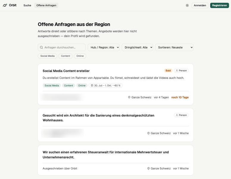 &Ouml;ffentliches Anfrage-Board mit Lebenszyklus