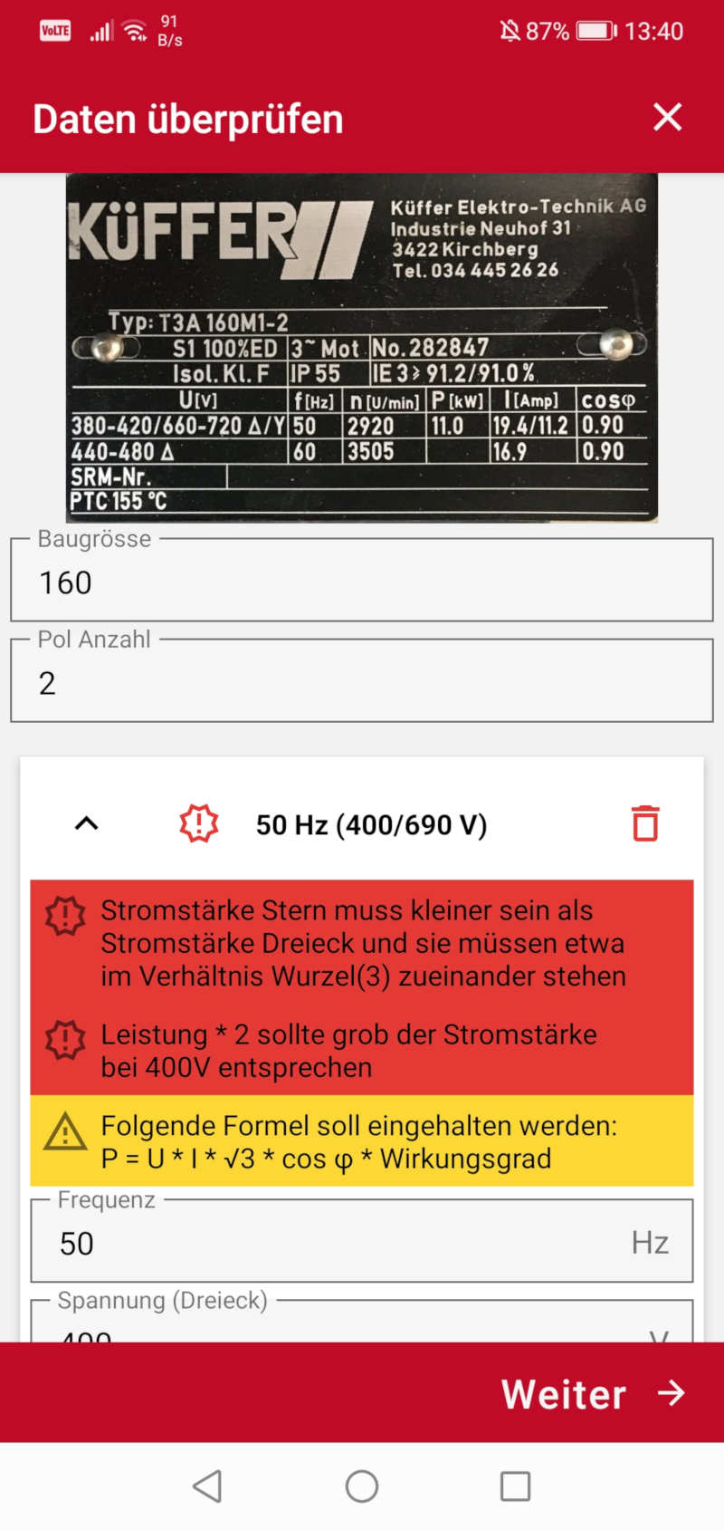 Nach dem Einlesen werden dem Benutzer die Daten angezeigt sowie auch mögliche Fehler.