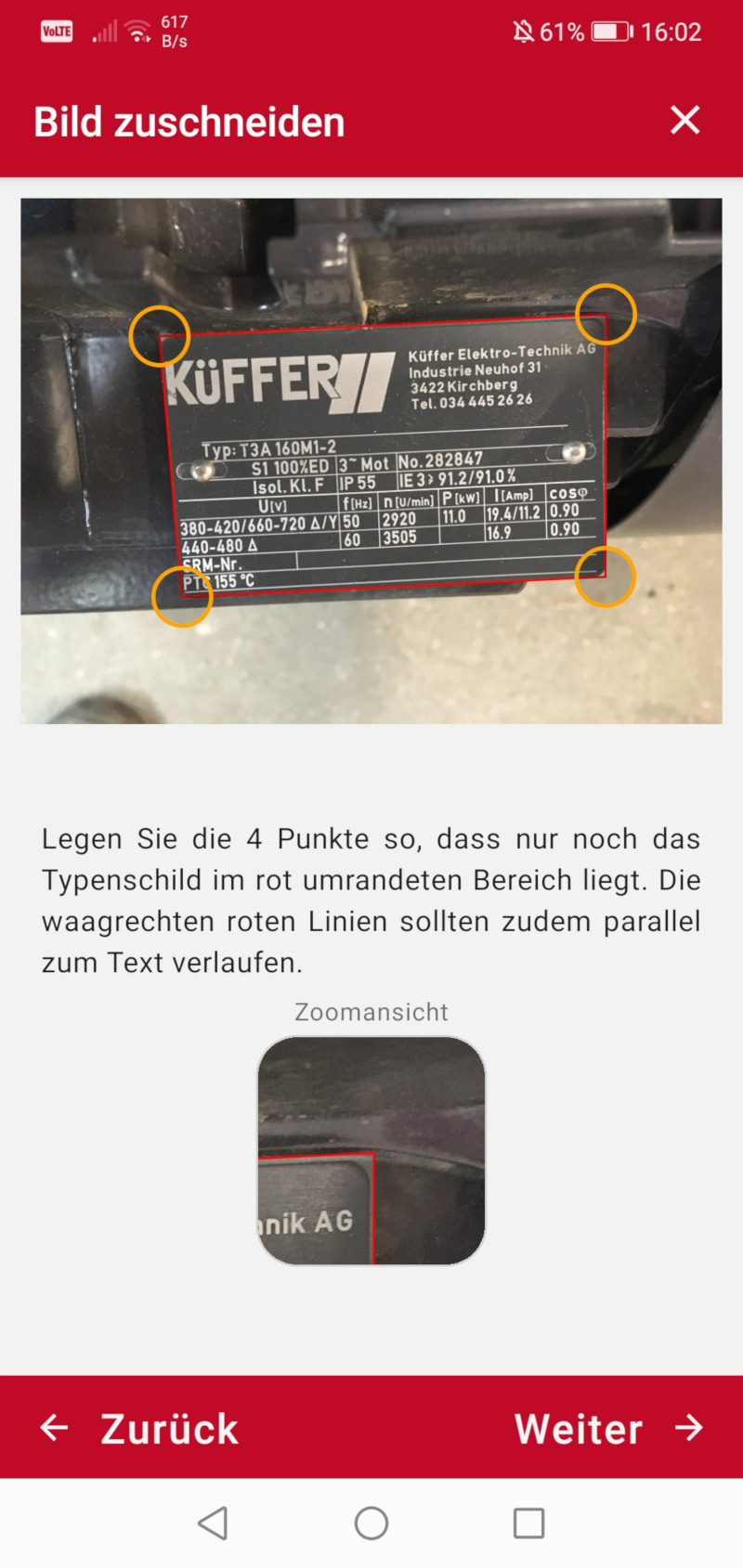 Das aufgenommene Foto kann zuerst zugeschnitten werden.