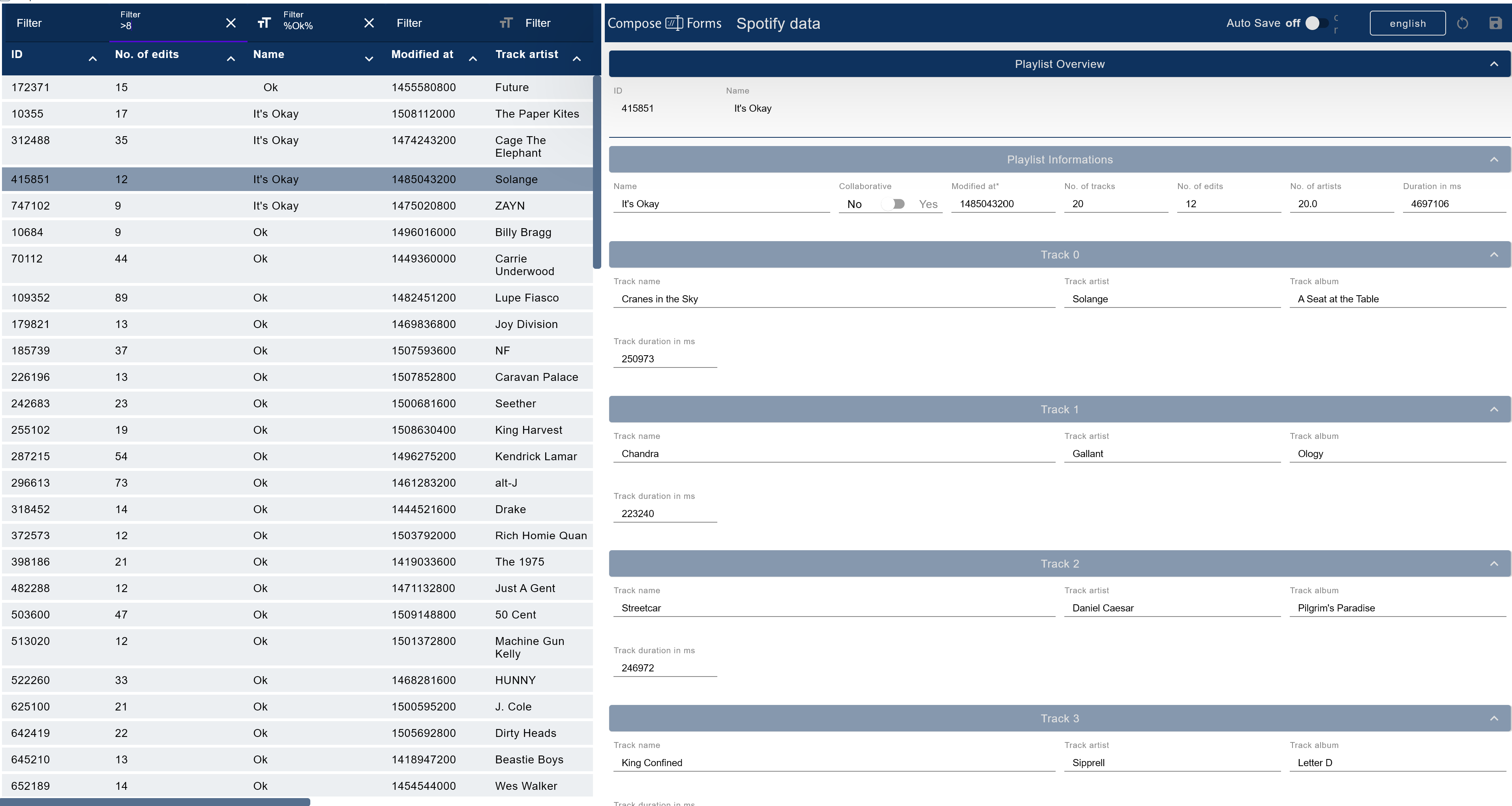 Demo Application Compose BigLazyTable