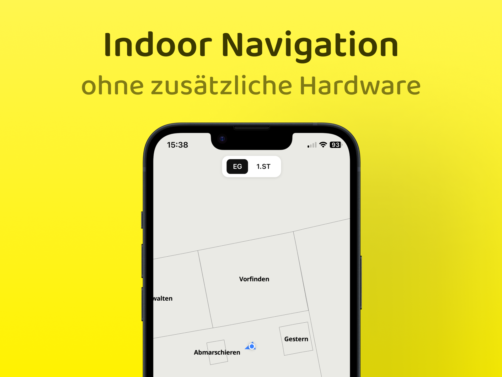 Prototyp – Indoor-Kartenansicht mit Begleitsystem als Maskottchen