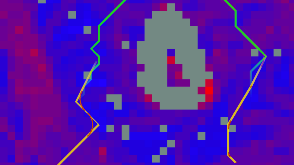 Screenshot close-up of the original path and the simplified version using arcs to cut corners.