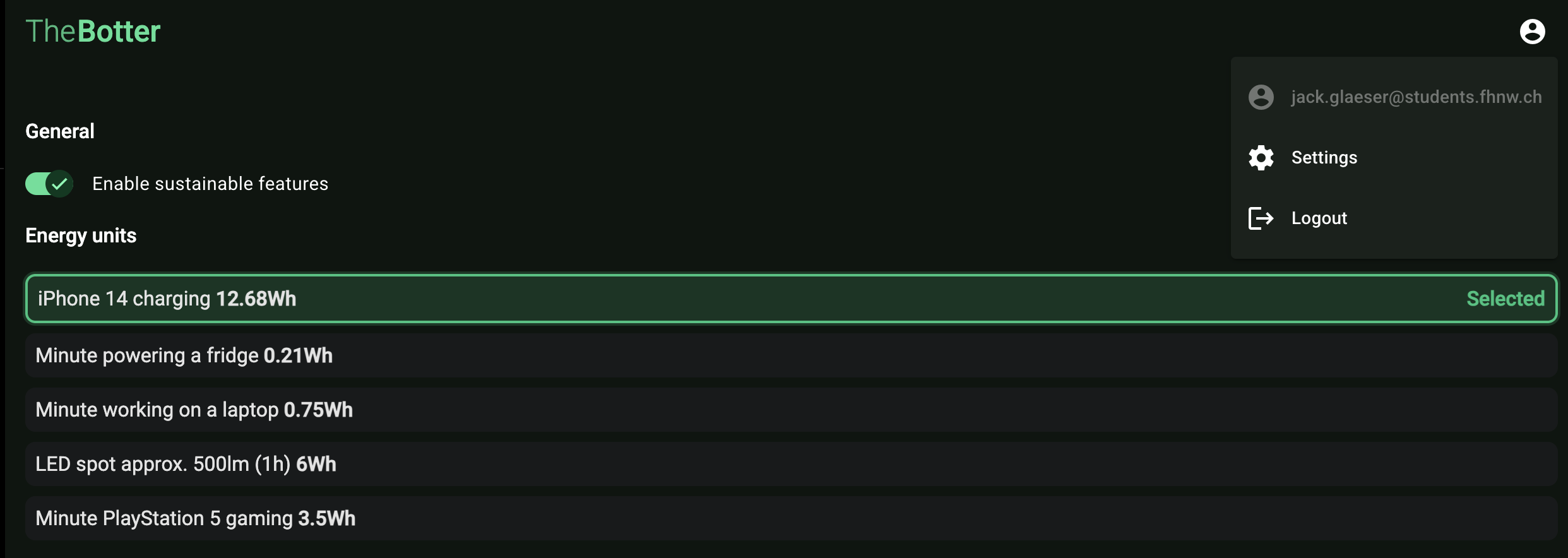 Settings user metrics
