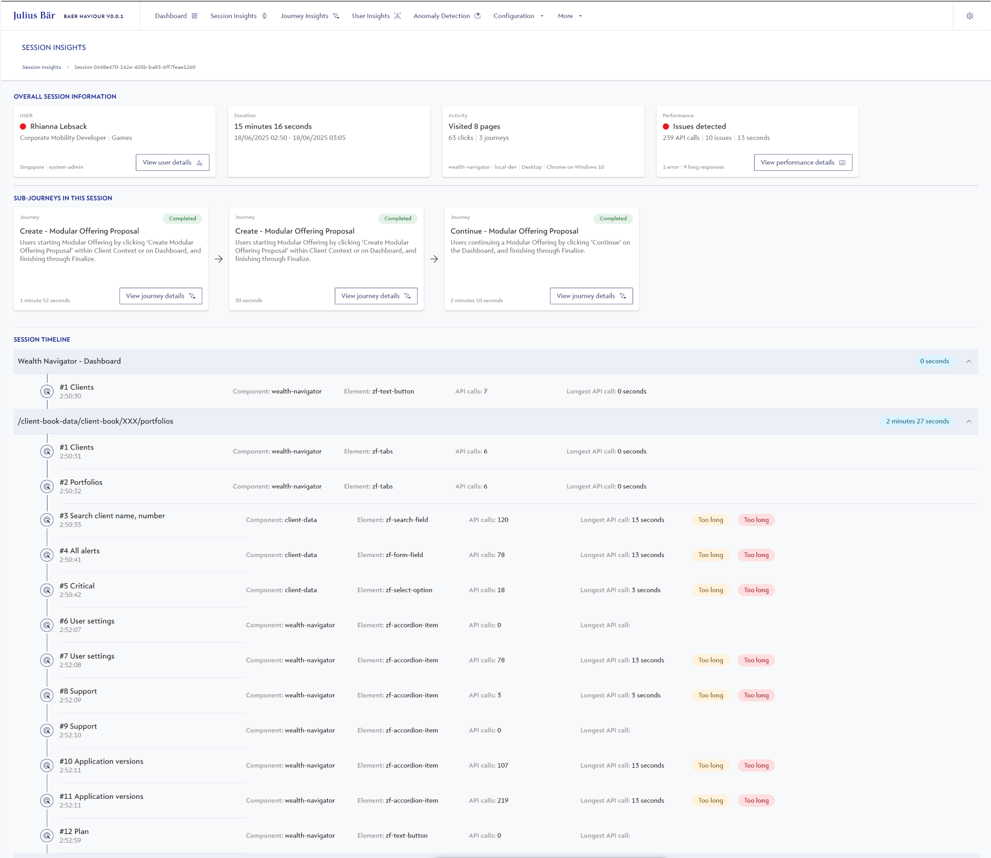 Session with Timeline