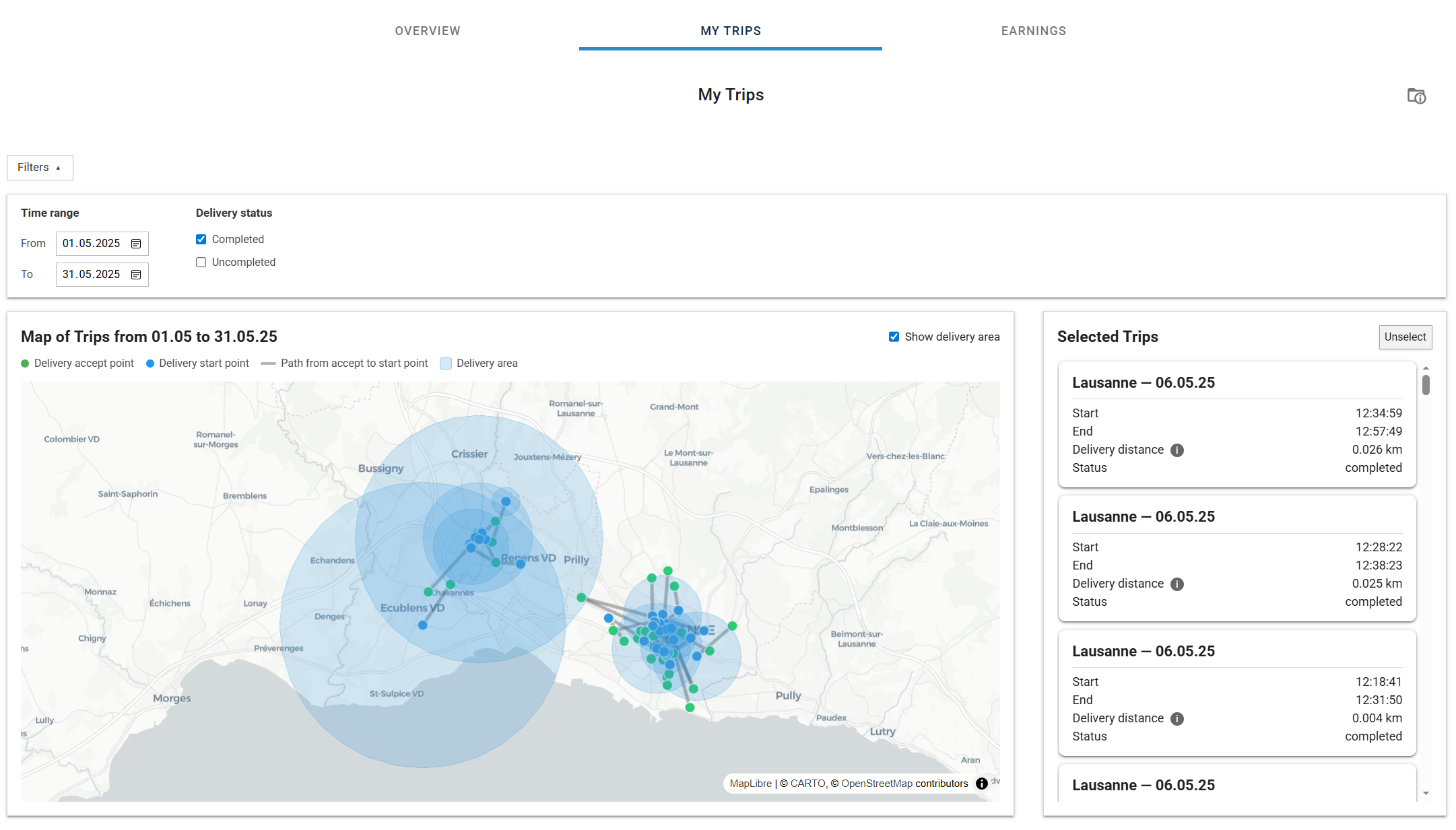 Uber Eats trips map