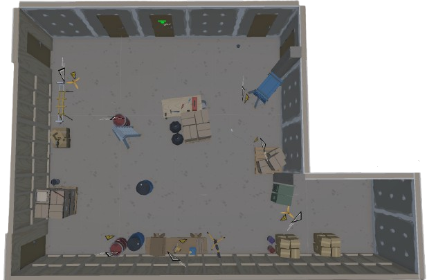 Top-down view of the first scenario, in which the participants need to identify hazards