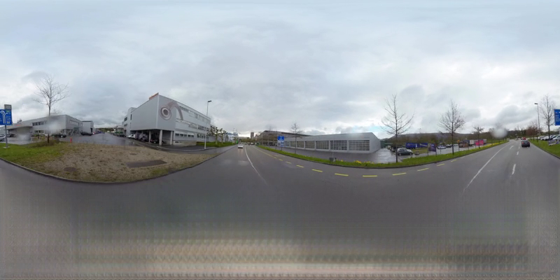 Equirect-direct ProPainter failure: featureless asphalt without markings