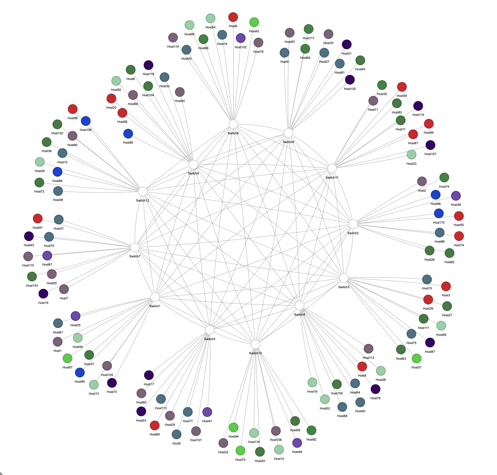 Mesh-Topologie mit 120 Hosts und hoher Constraint-Dichte