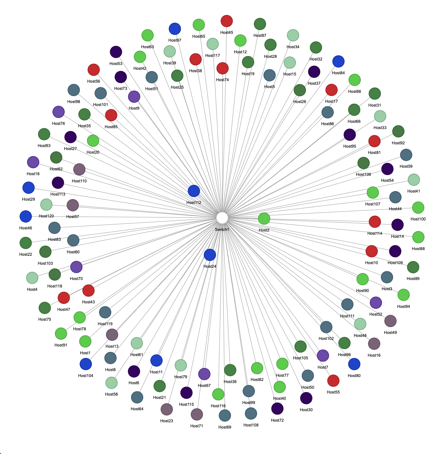Star-Topologie mit 120 Hosts und hoher Constraint-Dichte