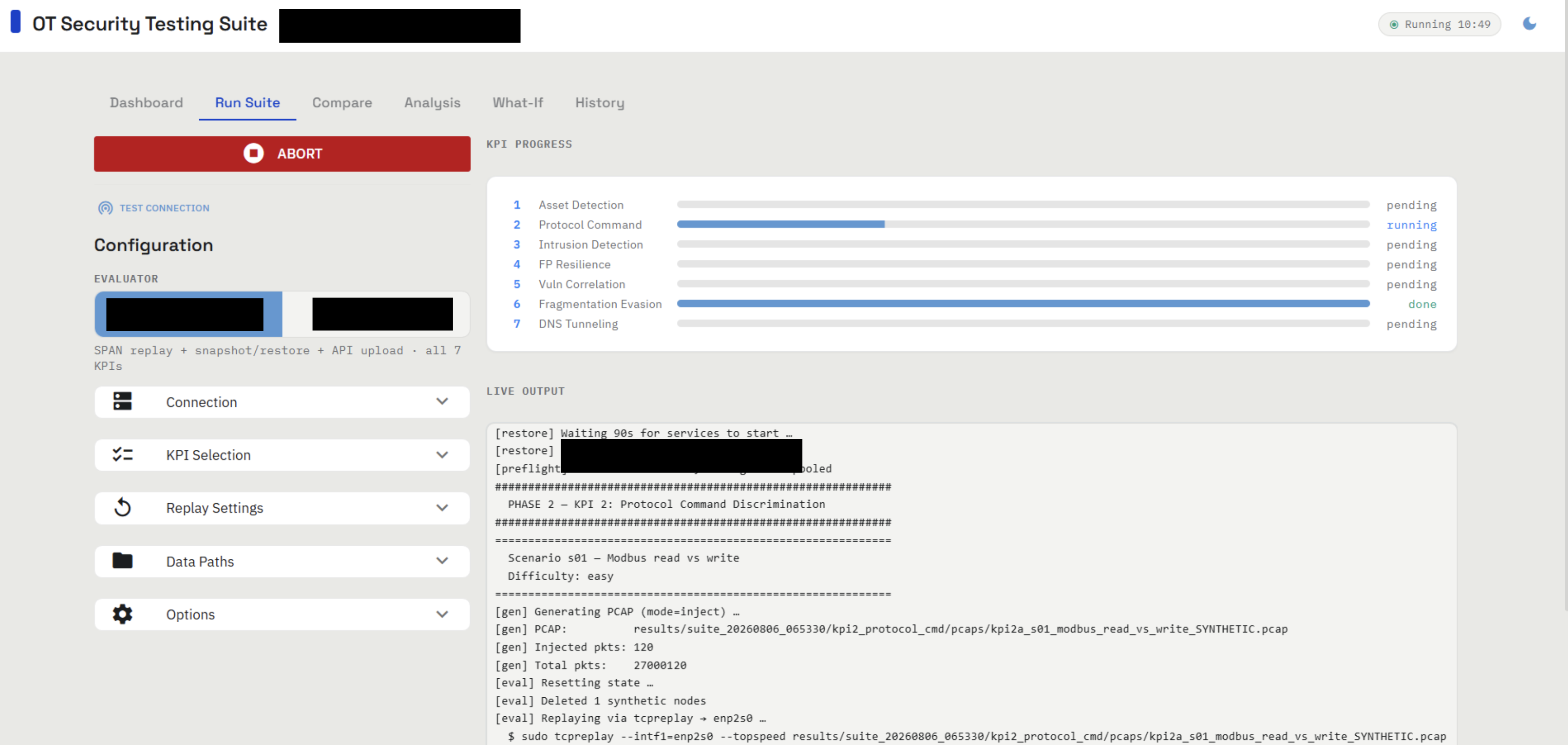 Web dashboard of the OT equivalence test framework